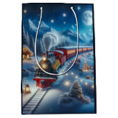 Magical Snowy Christmas Train Winter Scene Mittlere Geschenktüte (Vorderseite)
