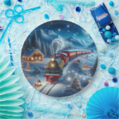 Magical Snowy Christmas Train Winter Scene Pappteller (Party)