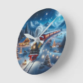Magical Snowy Christmas Train Winter Scene Runde Wanduhr (Winkel)