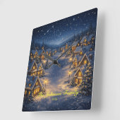 Magical Snowy Christmas village at night Quadratische Wanduhr (Winkel)