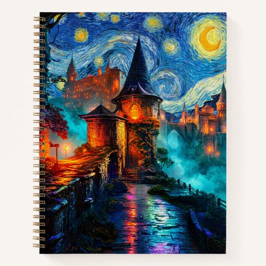 Magical Starry Night Castle Fantasy Writer Notizblock (Vorderseite)