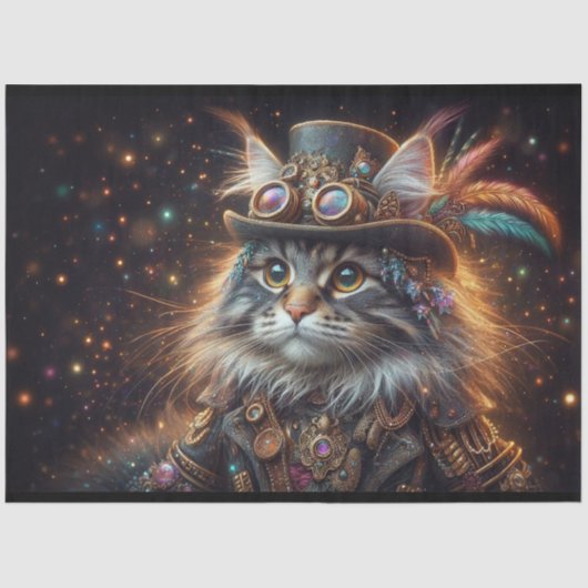 Magical Steampunk Maine Coon Cat Decoupage Seidenpapier (Vorderseite)