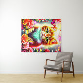 "Magical Tabby Cat with Roses and Butterfly Art Pr Wandteppich (Beispiel (Horizontal))