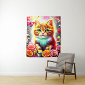 "Magical Tabby Cat with Roses and Butterfly Art Pr Wandteppich (Beispiel)