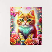 "Magical Tabby Cat with Roses and Butterfly Art Pr Wandteppich (Vorderseite)