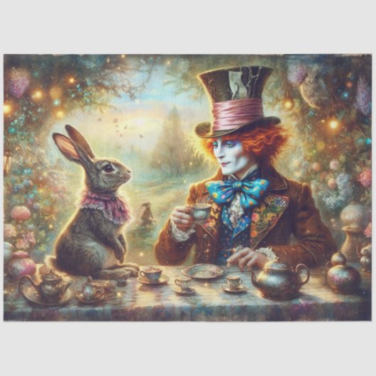Magical Tea Time Hatter and Rabbit Decoupage Seidenpapier (Vorderseite)