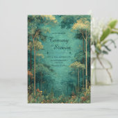 Magical Teal Forest Firefly Wedding Einladung (Stehend Vorderseite)
