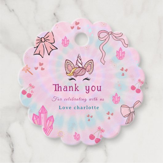 Magical Tie Dye Unicorn Coquette Bow Birthday  Geschenkanhänger (Vorderseite)