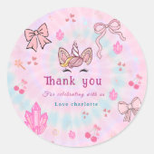 Magical Tie Dye Unicorn Coquette Bow Birthday Runder Aufkleber (Vorderseite)