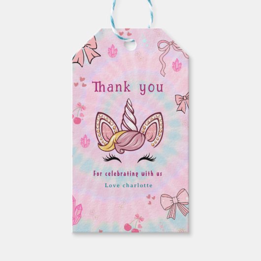 Magical Tie Dye Unicorn Coquette Bow Geschenkanhänger (Vorderseite)