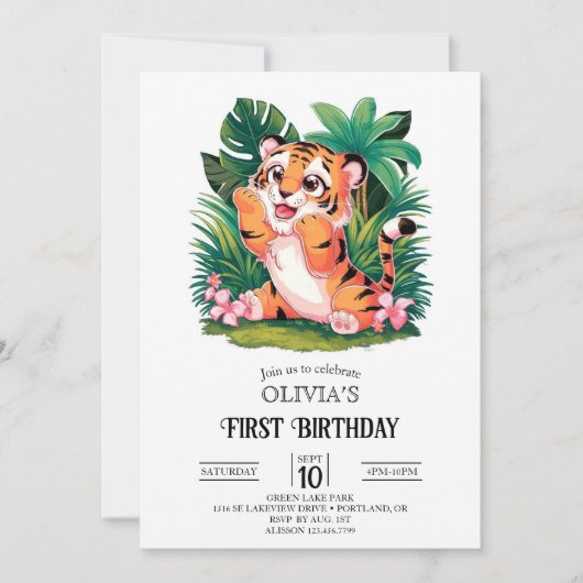 Magical Tiger 1. Geburtstag Digital Einladung (Vorderseite)