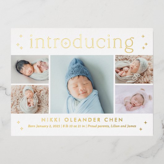 Magical Time Foil Baby Birth Ankündigung Postkarte (Vorderseite)