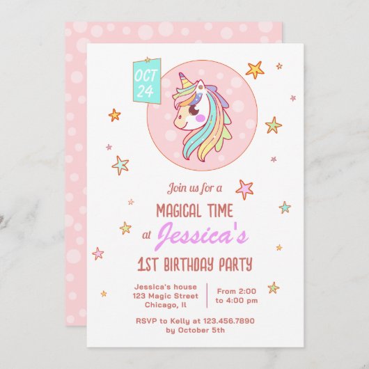 Magical Time Rainbow Baby Unicorn Einladung (Vorne/Hinten)