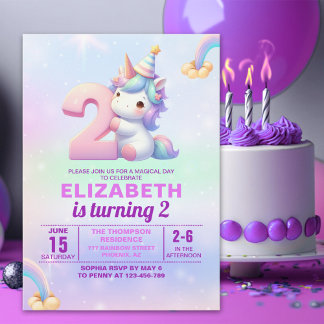 Magical Unicorn 2nd Birthday Invitation for Girls Einladung