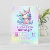 Magical Unicorn 3rd Birthday Invitation – Rainbow  Einladung (Stehend Vorderseite)