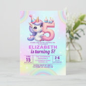 Magical Unicorn 5th Birthday – Rainbow theme Einladung (Stehend Vorderseite)
