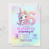 Magical Unicorn 6th Birthday – Rainbow Einladung (Vorderseite)