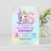 Magical Unicorn 6th Birthday – Rainbow Einladung (Stehend Vorderseite)