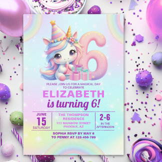 Magical Unicorn 6th Birthday – Rainbow Einladung