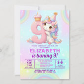 Magical Unicorn 9th Birthday for Girls Einladung (Vorderseite)