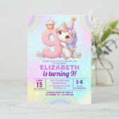Magical Unicorn 9th Birthday for Girls Einladung (Stehend Vorderseite)