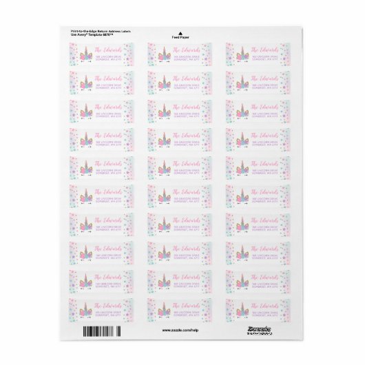 Magical Unicorn Address Labels Unicorn Party (Vorne)