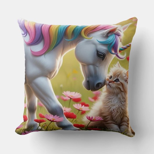Magical Unicorn and Kitten Best Friends Kissen (Vorderseite)