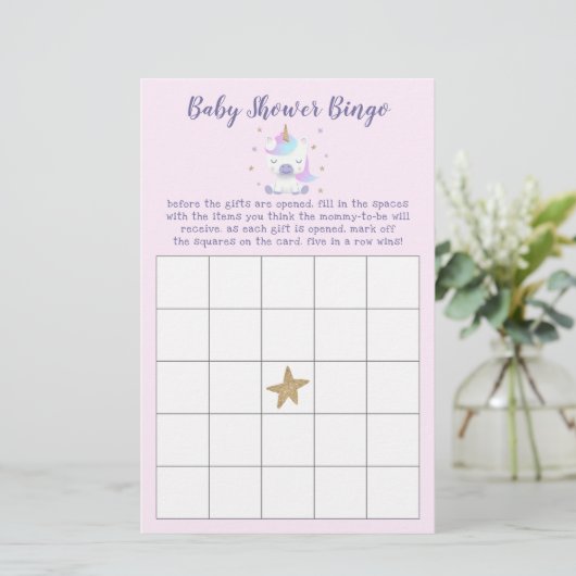 Magical Unicorn Baby Dusche Bingo Spiel (Stehend Vorderseite)