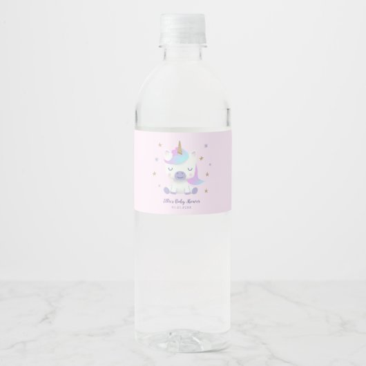 Magical Unicorn Baby Dusche Rosa Wasserflaschenetikett (Vorderseite)