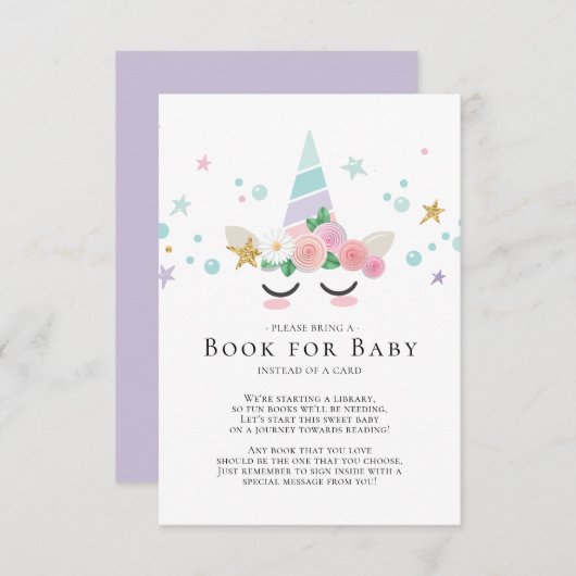 Magical Unicorn Baby Shower Book for Baby Card Einladung (Vorne/Hinten)