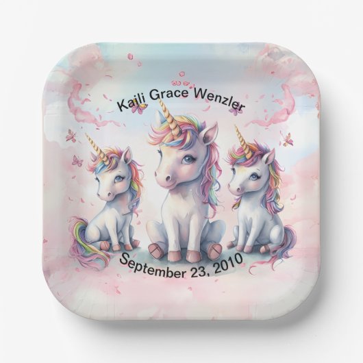 Magical Unicorn Baby Shower Square Teller (Vorderseite)