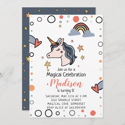 Magical Unicorn Birthday Einladung (Vorne/Hinten)