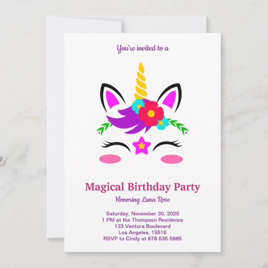 Magical Unicorn Birthday Einladung (Vorderseite)