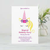 Magical Unicorn Birthday Einladung (Stehend Vorderseite)
