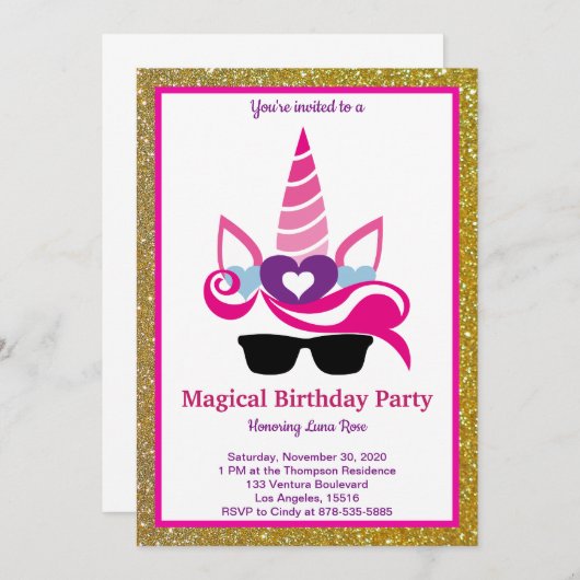 Magical Unicorn Birthday Einladung (Vorne/Hinten)
