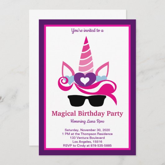 Magical Unicorn Birthday Einladung (Vorne/Hinten)