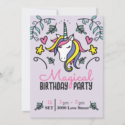 Magical Unicorn Birthday Einladung (Vorderseite)