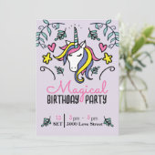 Magical Unicorn Birthday Einladung (Stehend Vorderseite)