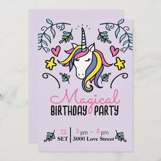 Magical Unicorn Birthday Einladung (Vorne/Hinten)