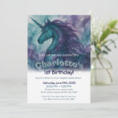 Magical Unicorn Birthday Einladung - Alkohol Tinte (Stehend Vorderseite)