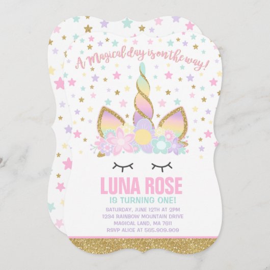 Magical Unicorn Birthday Einladung Unicorn Party (Vorne/Hinten)