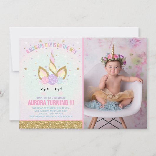 Magical Unicorn Birthday Einladung Unicorn Party (Vorderseite)