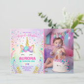Magical Unicorn Birthday Einladung Unicorn Party (Stehend Vorderseite)