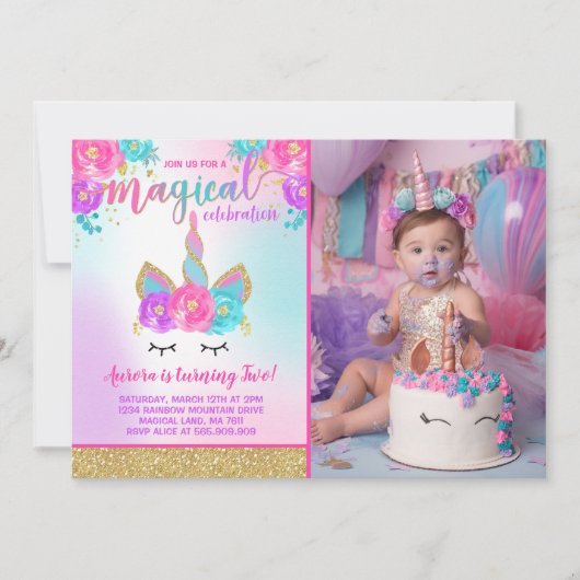 Magical Unicorn Birthday Einladung Unicorn Party (Vorderseite)