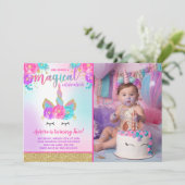 Magical Unicorn Birthday Einladung Unicorn Party (Stehend Vorderseite)