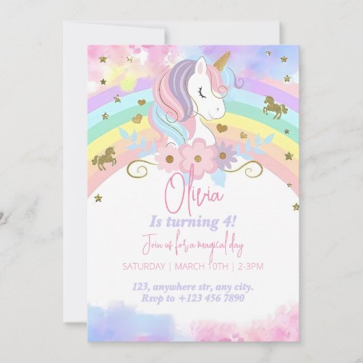 Magical Unicorn Birthday Einladung Unicorn Party (Vorderseite)