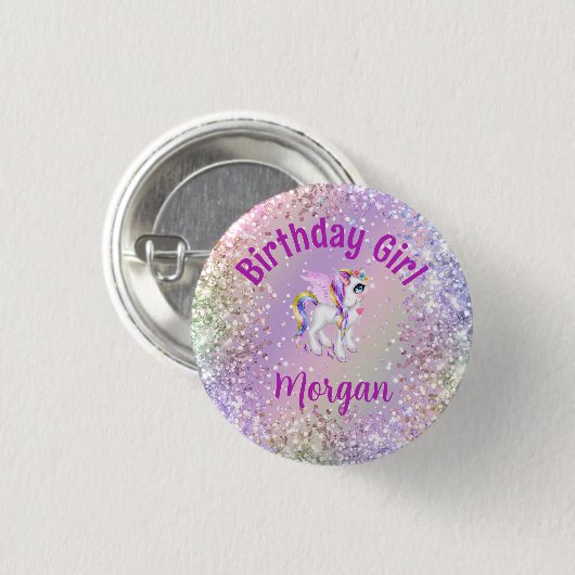 Magical Unicorn Birthday Girl Button (Vorne & Hinten)