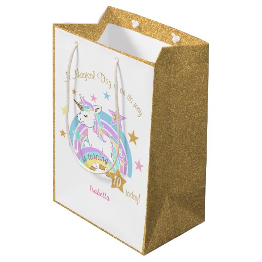 Magical Unicorn Birthday Mittlere Geschenktüte (Rückseite Schrägansicht)