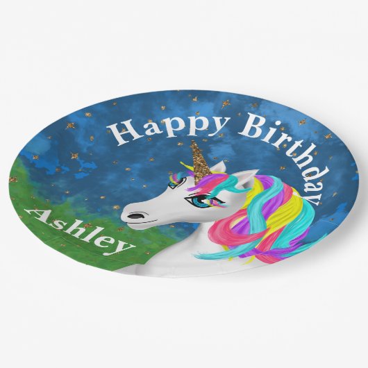 Magical Unicorn Birthday Pappteller (Schrägansicht)
