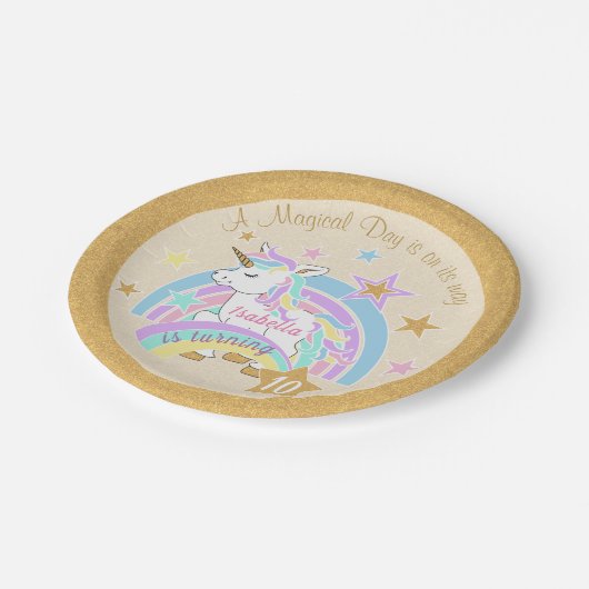 Magical Unicorn Birthday Pappteller (Schrägansicht)